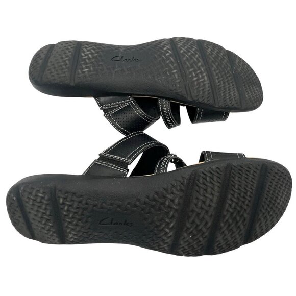 Clarks Elizabelle Ave Women Flat Slide Sandals Black Leather Adjustable Size 9.5 - Picture 8 of 8